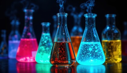 Glowing fantasy chemical reaction with colorful liquid