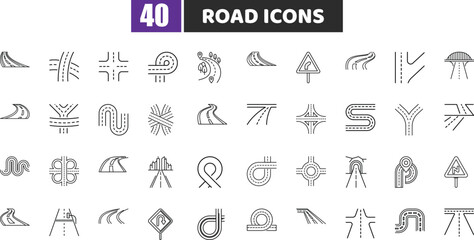 Road and Highway Infrastructure Line Icons Vector Set