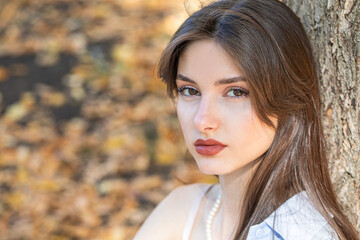 Close up portrait of a young beautiful brunette model