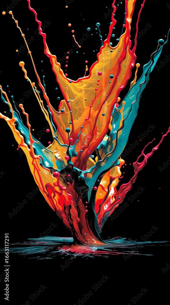Poster vibrant colors explode in a dynamic splash with hues of orange, blue, and red, showcasing artistry a