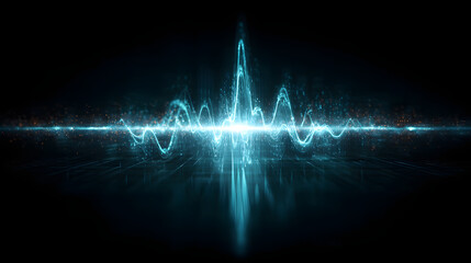 Sci-fi data sound waves with glowing digital streams, futuristic technology concept for AI, innovation, and cyber network design