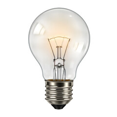 Classic light bulb with a glowing filament, detailed and realistic, isolated on white or transparent background. PNG