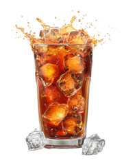 Realistic Tall Glass of Iced Black Tea with Brown-Orange Gradient