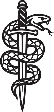 Snake wrapped around a dagger isolated on white background