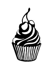 Vector drawing. Cake with cherries