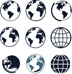 Earth icon collection. Globe. Vector illustration 