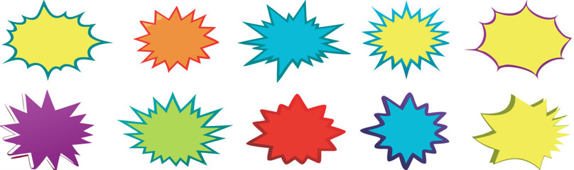 Starburst coloured speech bubbles collection. Vector 