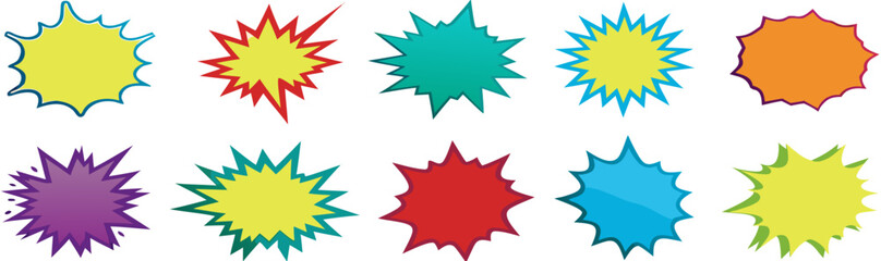 Starburst coloured speech bubbles collection. Vector 