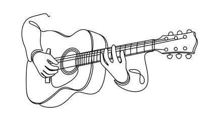 Continuous line drawing of acoustic guitar player musician minimalist vector illustration