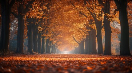 Autumnal tree lined path