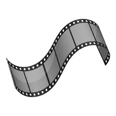 Wavy film strip with perforations isolated on transparent background