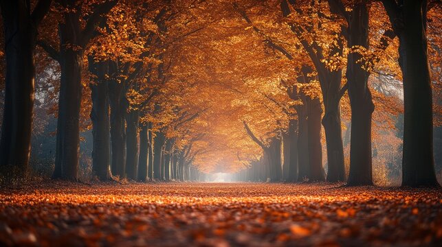 Autumnal tree lined path