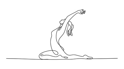 Obraz premium Continuous line drawing of woman doing yoga stretching pose vector illustration