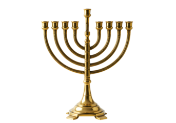 Brass Menorah NineBranched Candelabrum for Hanukkah isolated on transparent background