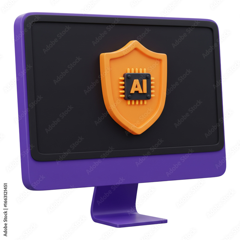Aufkleber computer screen with ai shield icon isolated on transparent background