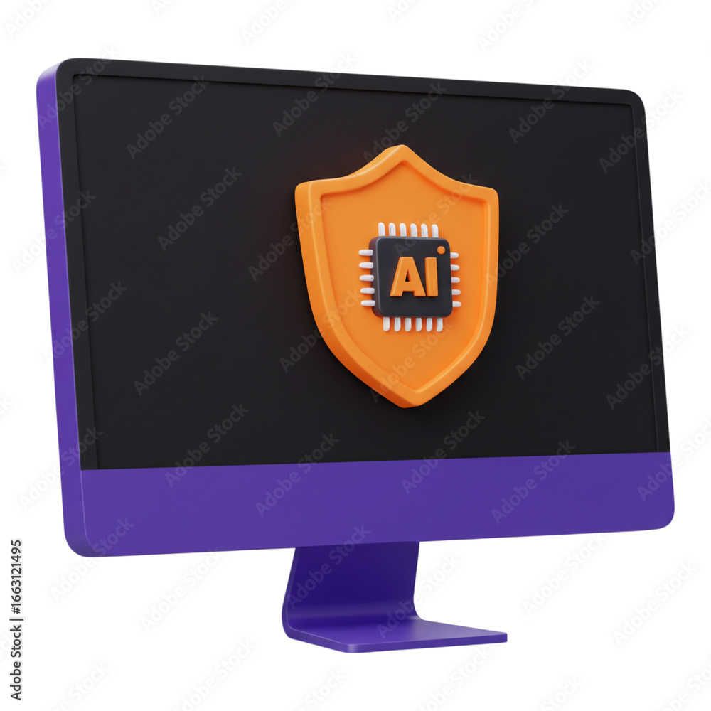 Fototapete Computer monitor displaying ai security shield isolated on transparent background