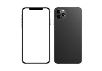 Modern smartphone mockup with front screen and back camera views for app promotions, UI design showcases, and responsive website presentations, sleek tech appeal