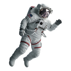 Astronaut floating in space wearing a white spacesuit isolated on transparent background