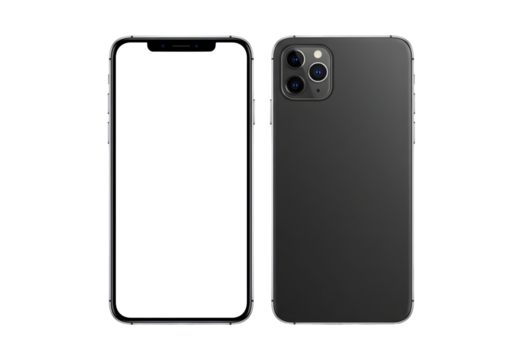 Modern smartphone mockup with front screen and back camera views for app promotions, UI design showcases, and responsive website presentations, sleek tech appeal