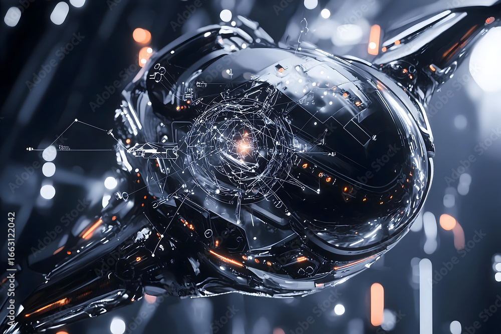 Poster sleek futuristic technology showcases dynamic circuit design and glowing elements for innovative tec