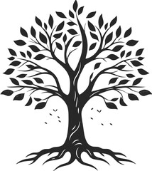 Obraz premium line art nature logo vector design oak tree inside circle, abstract tree logo symbol inside circle 