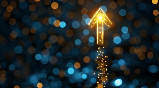 Abstract digital artwork featuring a luminous neon arrow that contains a smaller self referential glowing arrow creating a captivating and infinite recursive visual effect.