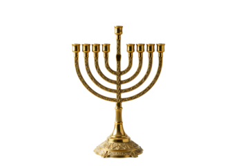 Menorah Brass Candlestick Eight Branches Jewish Symbol isolated on transparent background