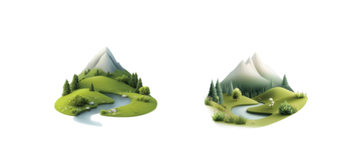 Serene mountain landscapes with lush greenery and winding streams