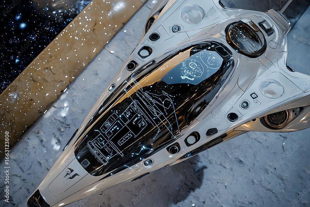 Aufkleber futuristic spaceship design with intricate details, perfect for science fiction concepts and modern 