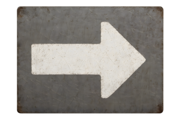 directional arrow painted on metal panel, scratches and weather details, transparent PNG