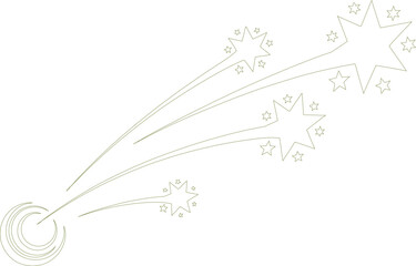 Olive Outline Stars Comet on White Celestial Trail with Elegant Starbursts Design