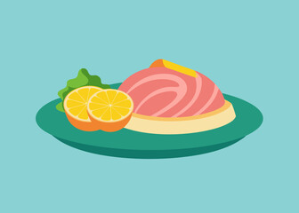 Salmon Dish Vector Illustration – Seafood with Lemon Slice