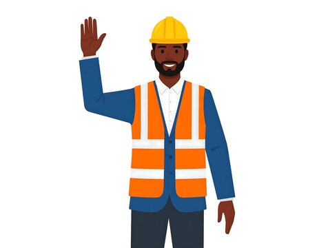 Man in safety vest and hardhat saluting