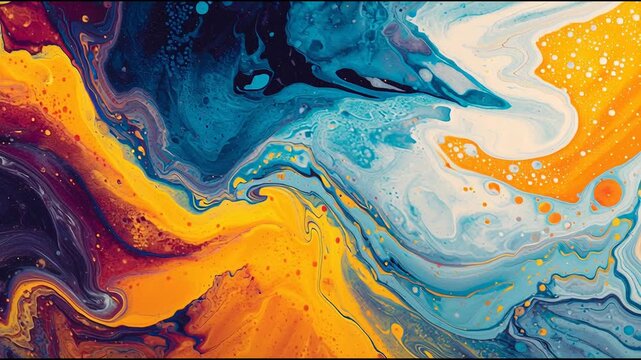 Colorful Abstract Paint Pouring Technique Displayed With Vibrant Swirls and Patterns in a Studio Setting