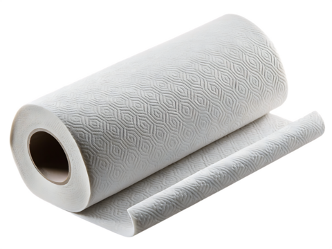 White Paper Towel Roll with Embossed Hexagonal Pattern kitchen roll absorbent isolated on a transparent background
