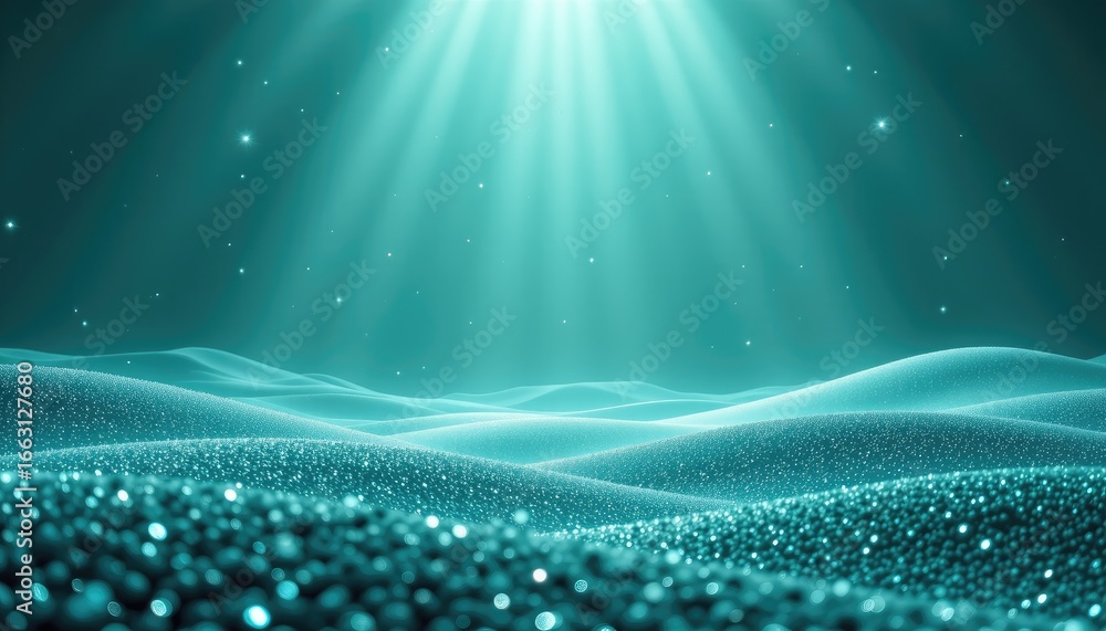 Poster tranquil underwater scene with gentle light rays and sparkling particles in a blue abstract backgrou