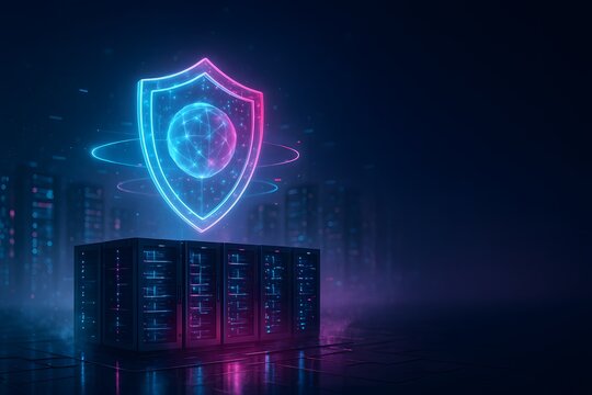 abstract technology background with cybersecurity shiel