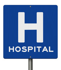Blue Hospital sign isolated on white