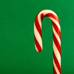 Candy cane close-up on green