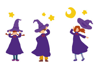 ハロウィンの仮装をする子供達と夜空