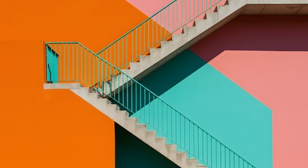 Concrete Stairs with Teal Railing against Colorful Walls