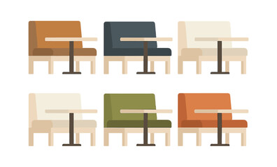 Cozy modern restaurant booths with soft glowing lighting in various colors