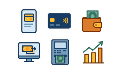 Fototapeta premium Modern financial technology icons with flat design for digital payments and banking