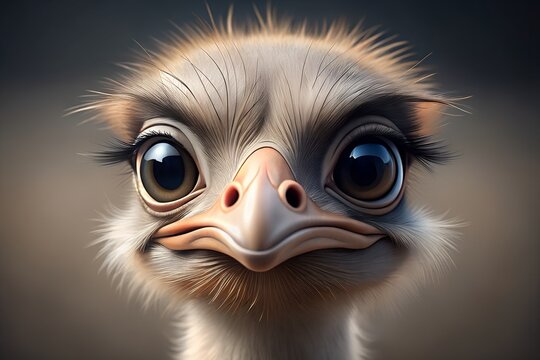 Close up portrait of a cute baby ostrich with big eyes - Powered by Adobe