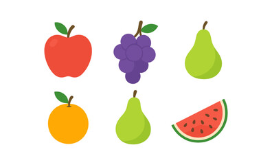 Vibrant glow fruit icons: apple, grapes, pear, orange, watermelon