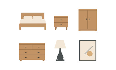 Modern minimalist bedroom furniture set with abstract wall art