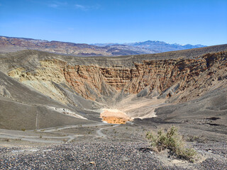 Scenic view of the Ubehebe volcanic crater. Arid scenery of the Death Valley National Park, California, USA