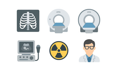 Medical imaging icons: mri, x-ray, ultrasound, radiology, doctor