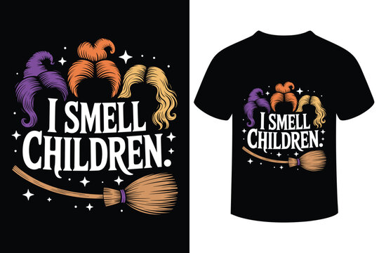 Hocus pocus i smell children halloween witchcraft broomstick t shirt design