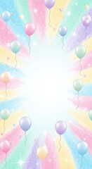 Celebratory backdrop with balloons and burst of vibrant pastel colors